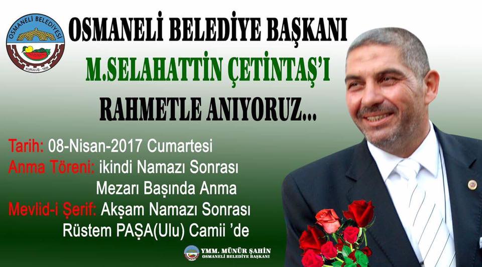 OSMANELİ ESKİ BELEDİYE BAŞKANI ANILACAK